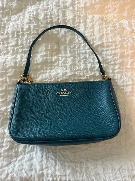 Coach Handbags - COACH Teal Pebbled Leather Shoulder Bag with Gold Hardware
